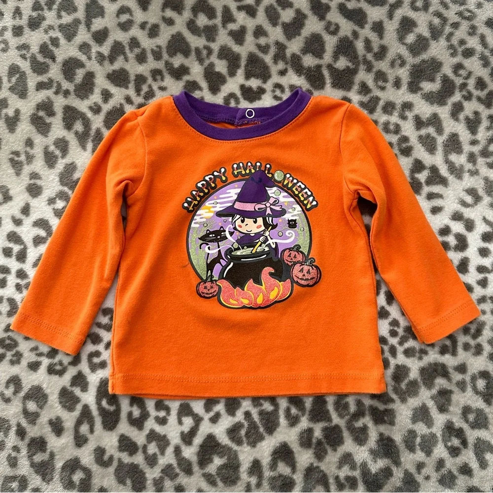 The Children’s Place Witch Halloween Glitter Graphic Tee Orange Size 18 months